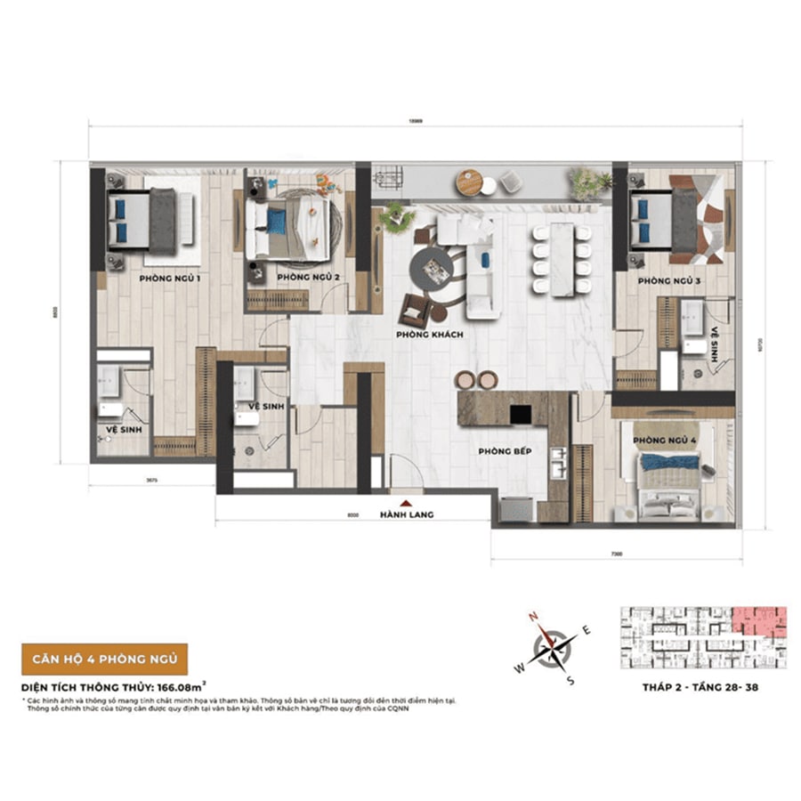 Sun Feliza Suites 24 Căn hộ 4 phòng ngủ gây ấn tượng với thiết kế mở, nội thất cao cấp, không gian tiếp khách sang trọng, khu vực bếp – bàn ăn rộng rãi, đáp ứng nhu cầu sống đẳng cấp của gia đình đa thế hệ