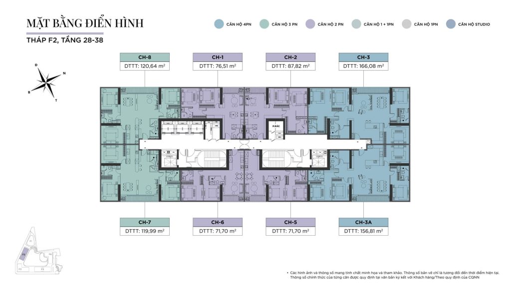 Sun Feliza Suites 11 Tháp F2 - Mặt bằng tầng 28 - 38