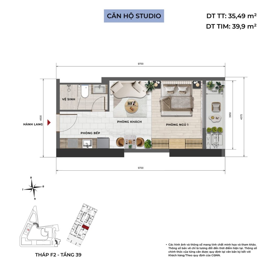 Căn hộ Studio tầng 39